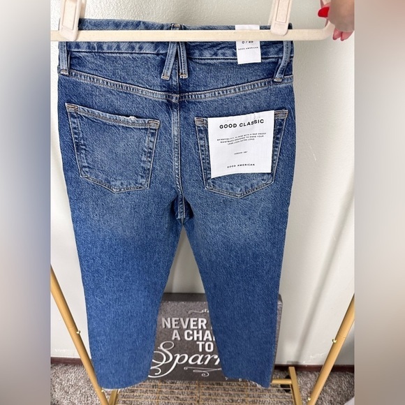 Good American Good Classic Jeans Crop Raw Hem Blue940 Size 0/25 NWT - Picture 7 of 10